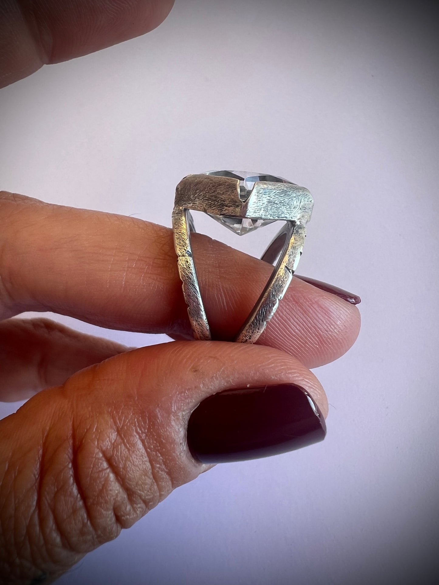 Anillo Dúo Plain rombo - Cuarzo cristal - Talla 14