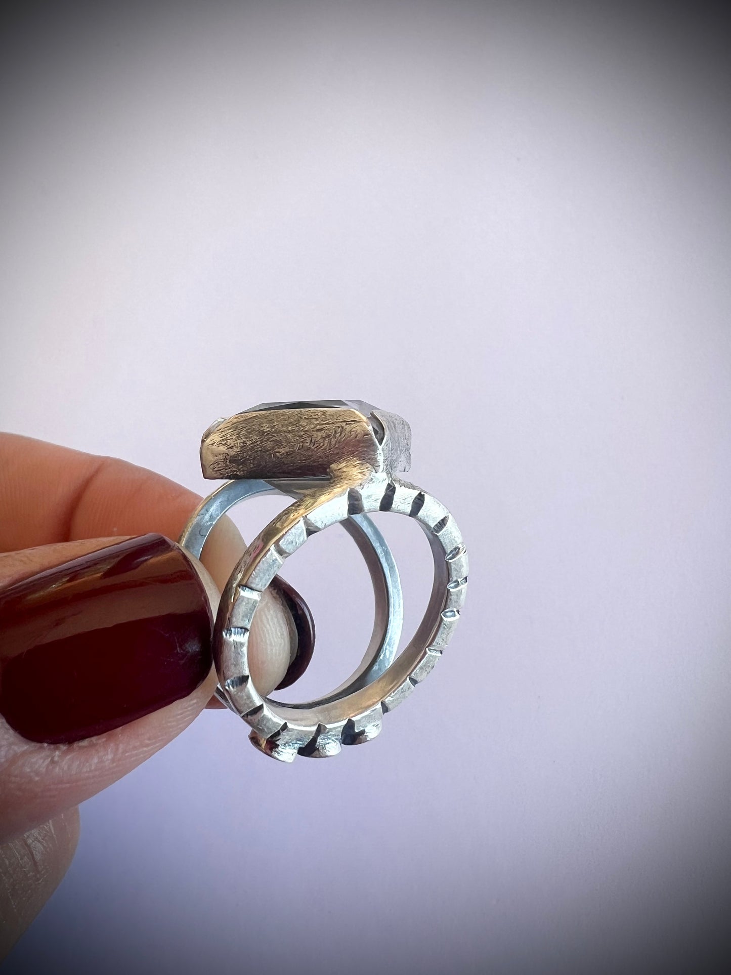 Anillo Dúo Plain rombo - Cuarzo cristal - Talla 14