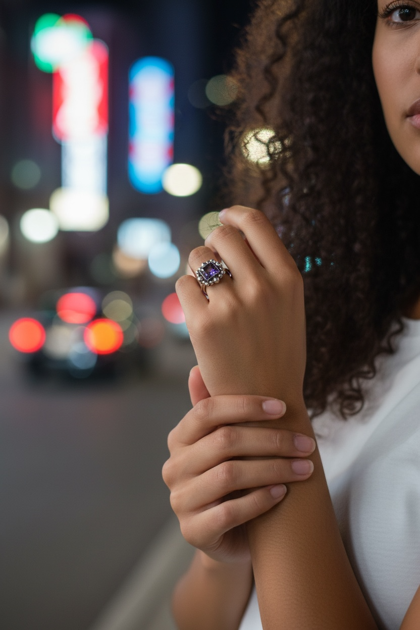 NEW! Anillo Flo - Talla 14 , Amatista